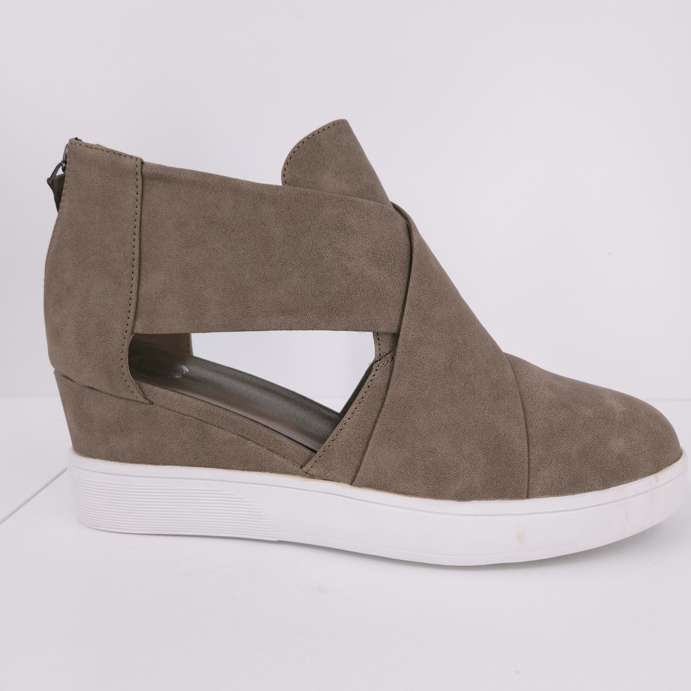 Journee Collection Seena Taupe Crossover Platform Wedge Shooties Womens Size 10 - Picture 5 of 16